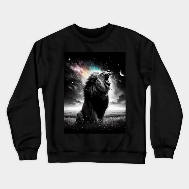 Monochromatic Lion Within Rainbow Color Splash Crewneck Sweatshirt by TomFrontierArt